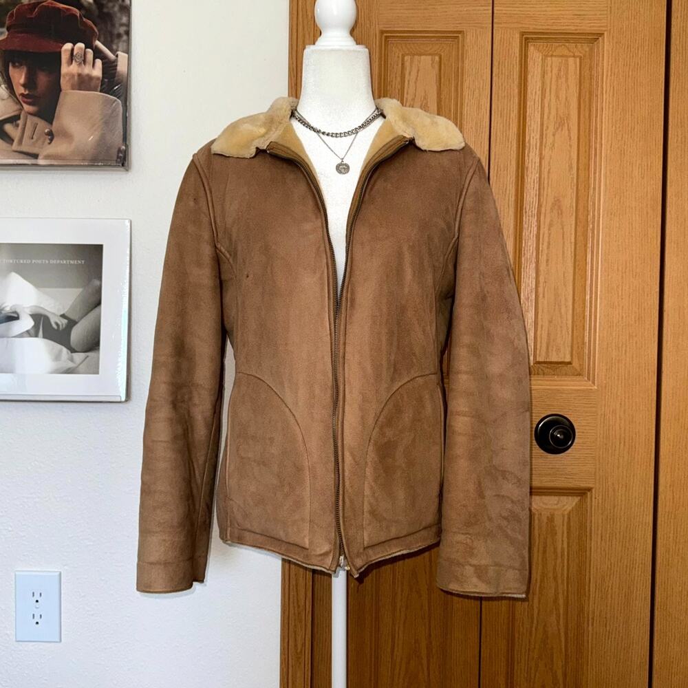 United Colors of Benetton Jacket Womens Medium Brown Sherpa Lined HAS FLAWS